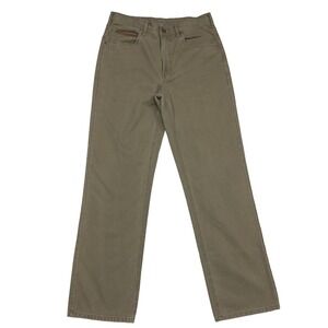 Orvis Mens High Rise‎ Straight Jeans Size 32 x 32 Green Leather Trim Flat Front